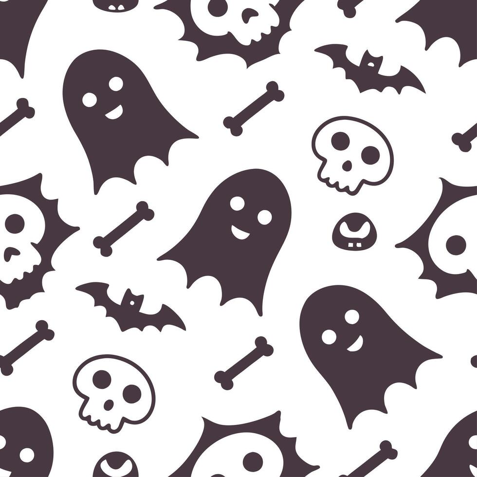 Ghosts and skeletons seamless tile pattern with spooky elements and dark hues for eerie Halloween decor concept as Spooky ghosts and skeletons arranged seamlessly with dark hues fo Dynamics vector