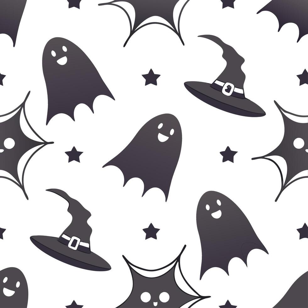 Ghosts and witches seamless tile pattern with spooky elements and dark hues for eerie Halloween decor concept as Spooky ghosts and witches arranged seamlessly with dark hues for ee Dynamics vector