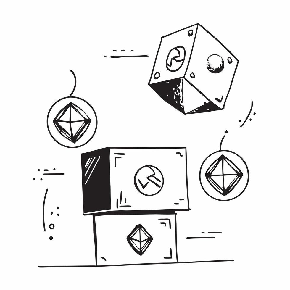 Glossy Glowing Holographic Blockchain Icon and Cryptocurrency Icon concept as A photo featuring a glossy glowing holographic blockchain icon and a cryptocurrency icon The objects Dynamics vector