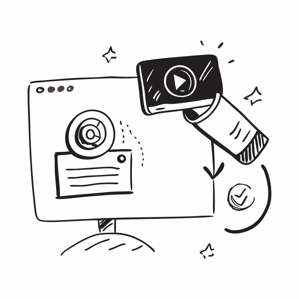 Glossy Glowing Holographic Conference Call and Webcam concept as A photo showing a glossy glowing holographic conference call icon and a webcam The objects are positioned centrall Dynamics vector