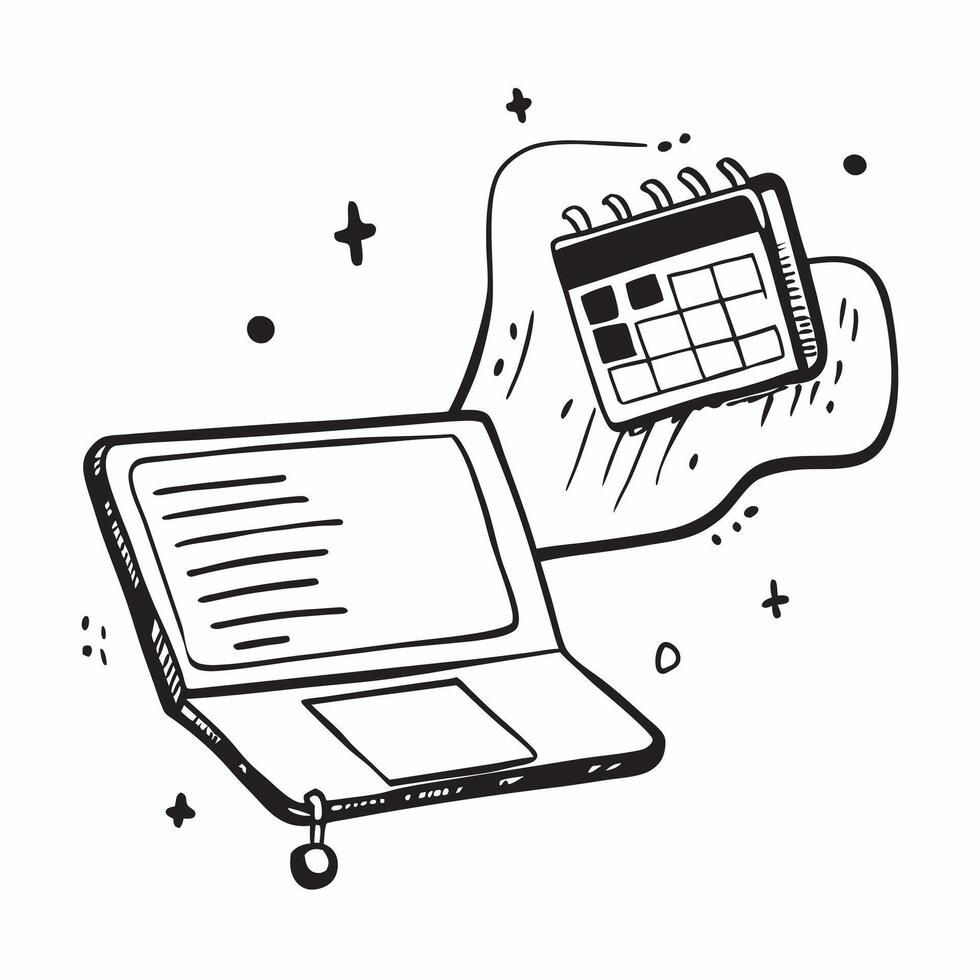 Glossy Glowing Holographic Laptop and Calendar concept as A photo featuring a glossy glowing holographic laptop and a calendar The objects are positioned towards the right highlig Dynamics vector
