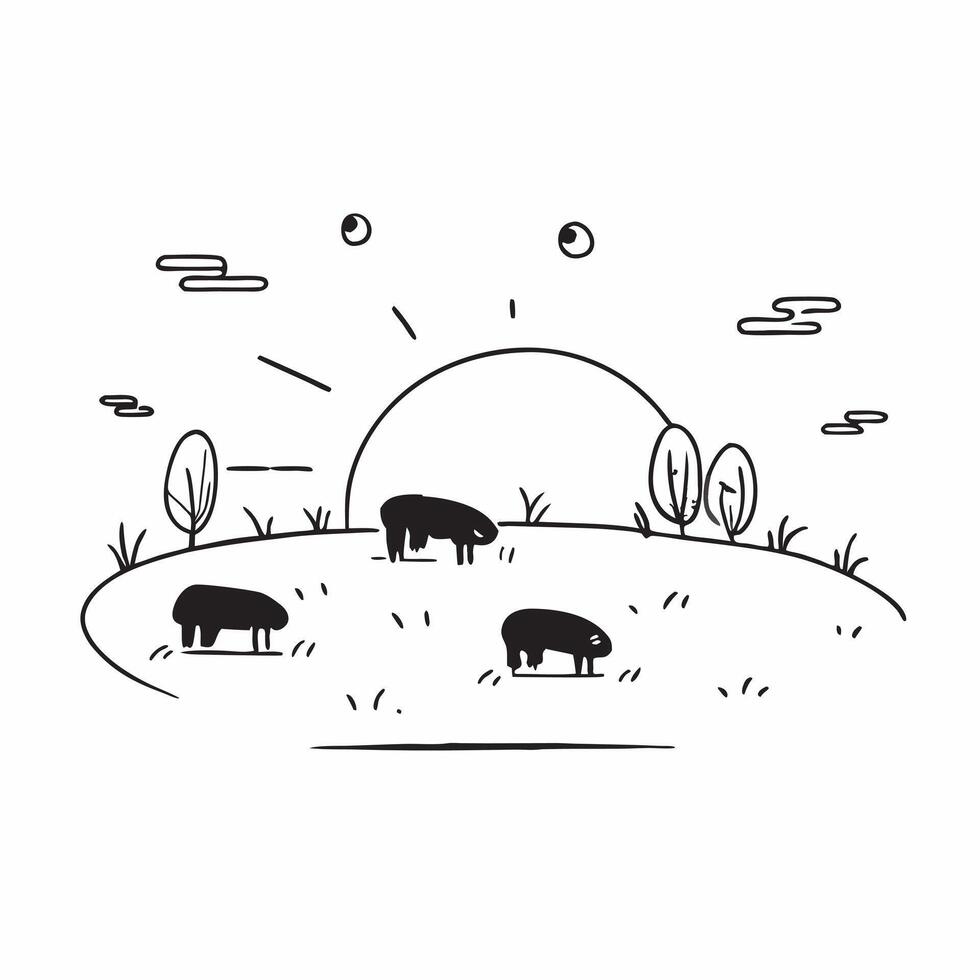 Golden hour over a serene meadow with grazing animals concept as A tranquil meadow with grazing animals illuminated by the golden hour light providing a clean and calm background f Dynamics vector