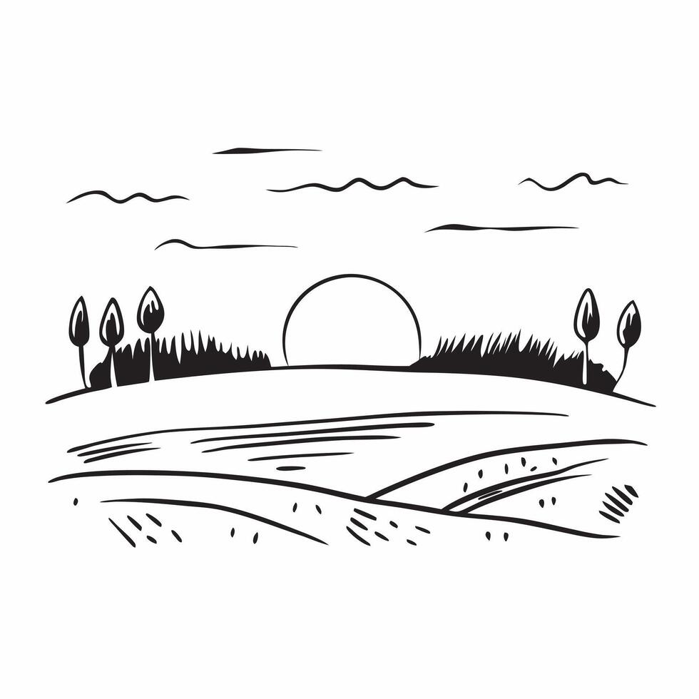Golden hour over a tranquil field with distant trees concept as A serene field with distant trees bathed in the golden hour light providing a clean and calm background for business Dynamics vector