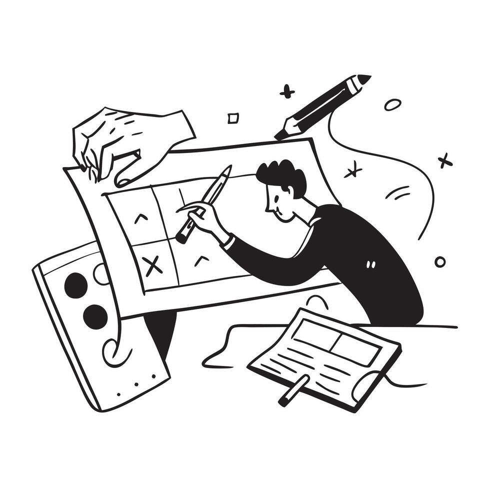 Graphic designer working on a high profile project concept as A graphic designer works intensely on a high profile project illustrating creativity and focus Perfect for design and Dynamics vector