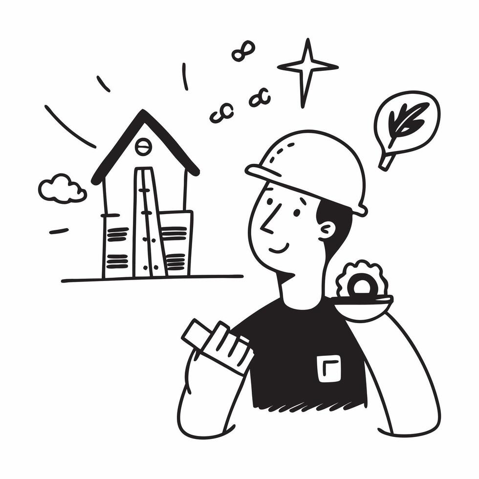 Green builder with sustainable housing concept as A green builders profile blended with sustainable housing symbolizing hope and innovation in eco friendly construction to combat c Dynamics vector