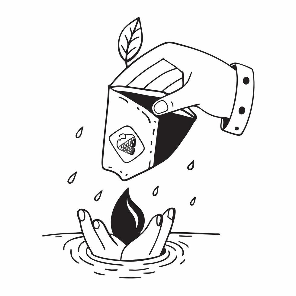 Hand holding a cut leaf above water concept as A hand holding a cut leaf above clear water symbolizing water conservation and corporate social responsibility in protecting water re Dynamics vector