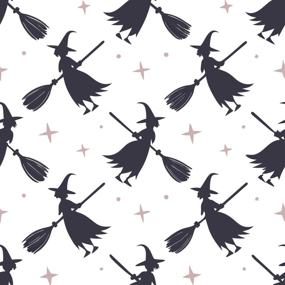Halloween witches and broomsticks seamless tile pattern with mystical elements and dark colors for magical decor concept as Mystical witches and broomsticks arranged seamlessly wit Dynamics vector