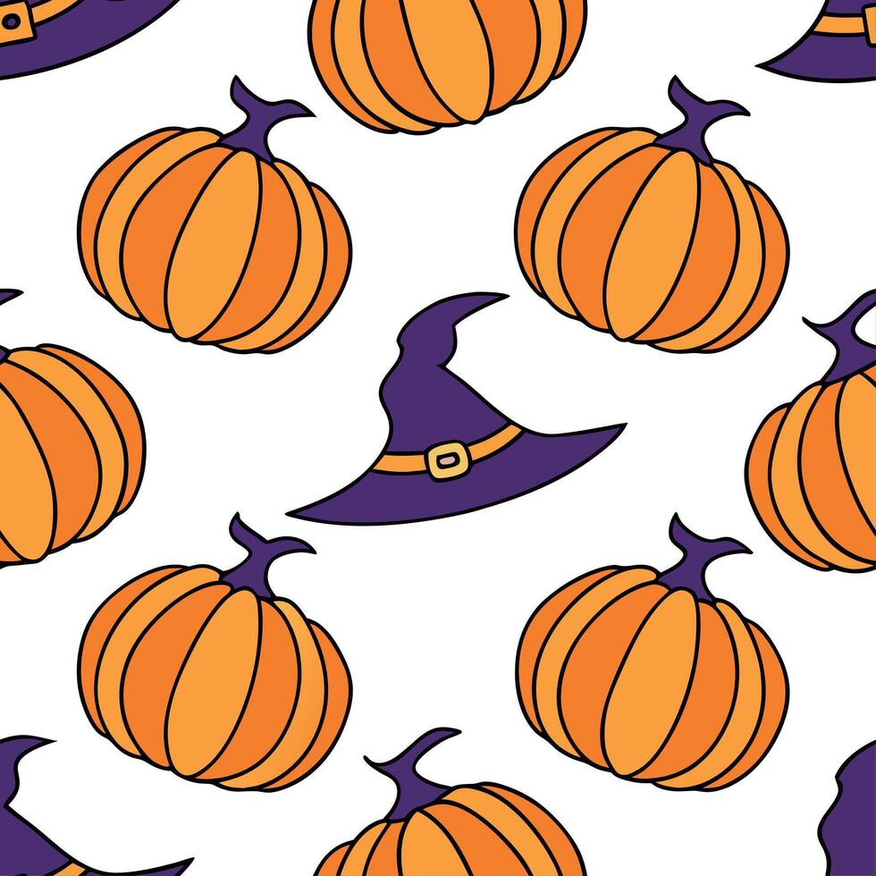 Halloween pumpkins and witches seamless tile pattern with vibrant orange and mystical elements for magical decor concept as Vibrant orange pumpkins and mystical witches arranged se Dynamics vector