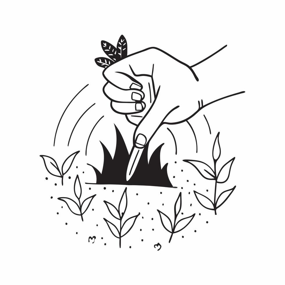 Hand holding a cut leaf in a green field concept as A hand gently holding a cut leaf in a lush green field symbolizing environmental responsibility and sustainability in corporate Dynamics vector