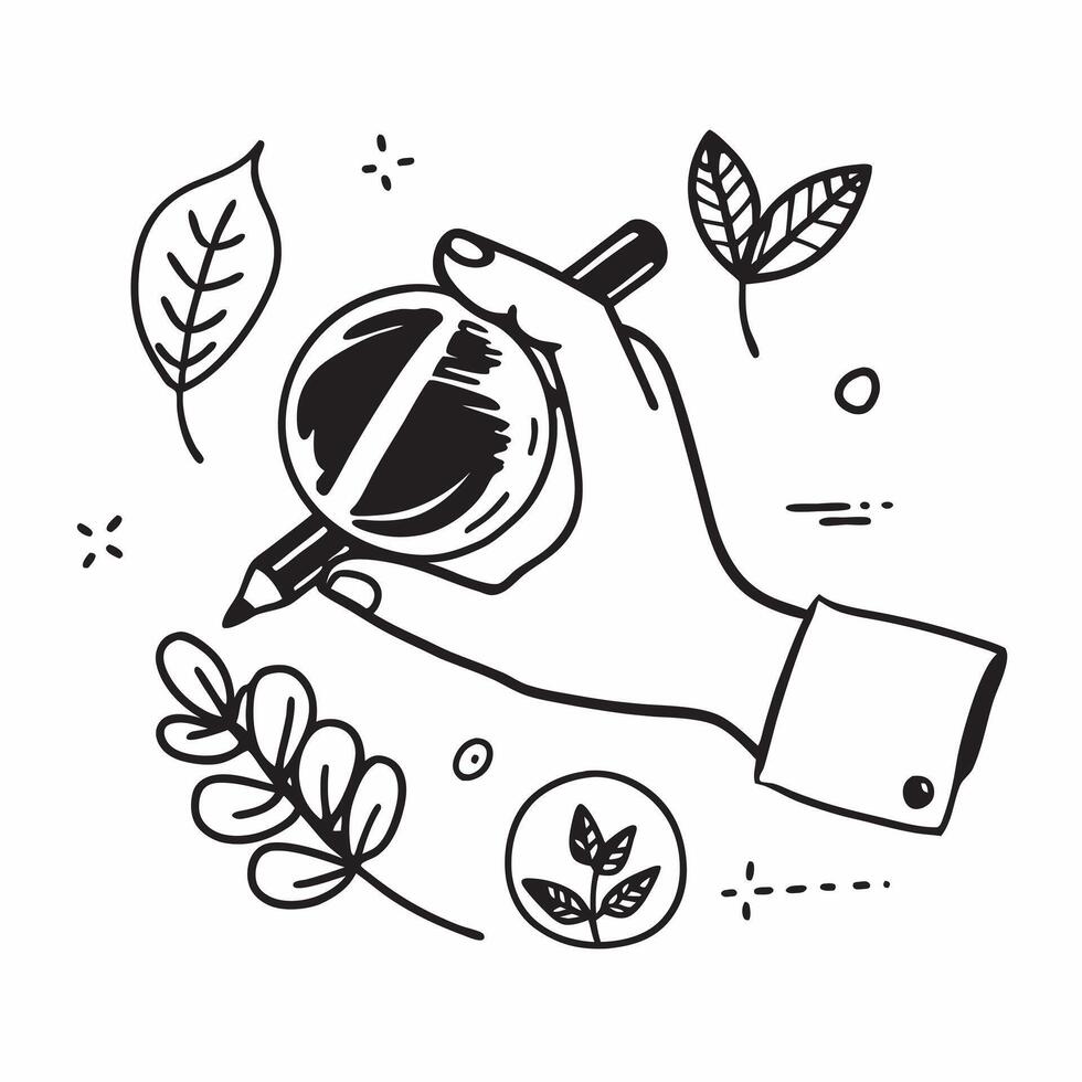 Hand holding a cut leaf in a classroom concept as A hand holding a cut leaf in a classroom representing educational initiatives and corporate social responsibility in environmental Dynamics vector