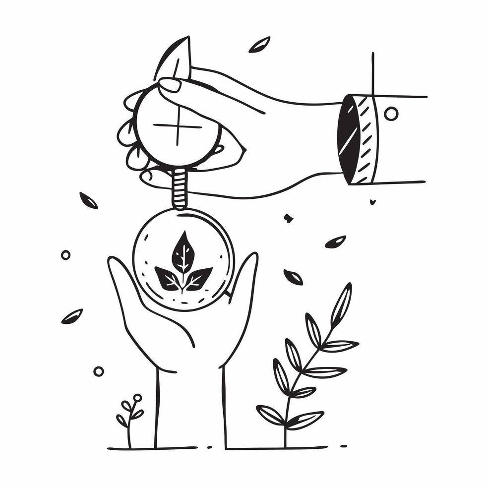 Hand holding a cut leaf near a wind turbine concept as A hand holding a cut leaf near a wind turbine representing renewable energy initiatives and corporate social responsibility i Dynamics vector