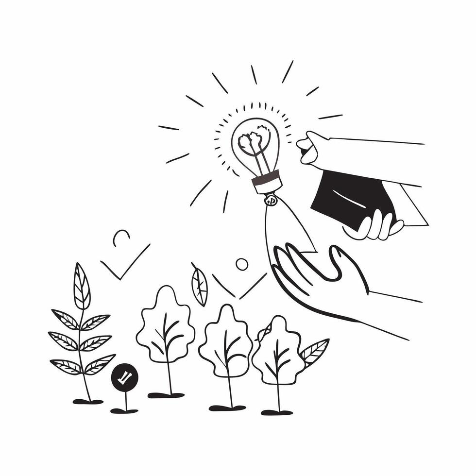 Hand holding a cut leaf with children planting trees concept as A hand holding a cut leaf with children planting trees in the background highlighting youth involvement and corporat Dynamics vector