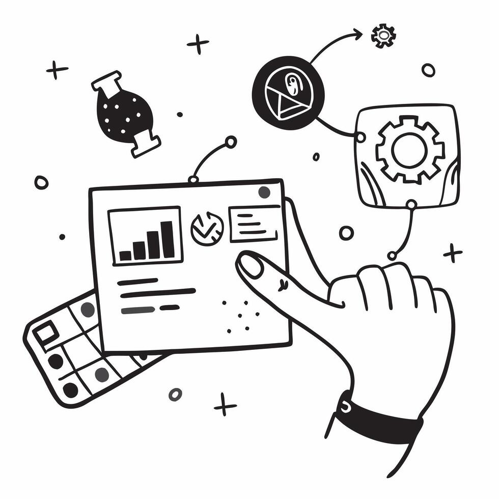 Hand Holding Laptop with Holographic AI Icon and Analytics Icon concept as A photo depicting a hand holding a laptop with a glossy glowing holographic AI icon and analytics icon T Dynamics vector