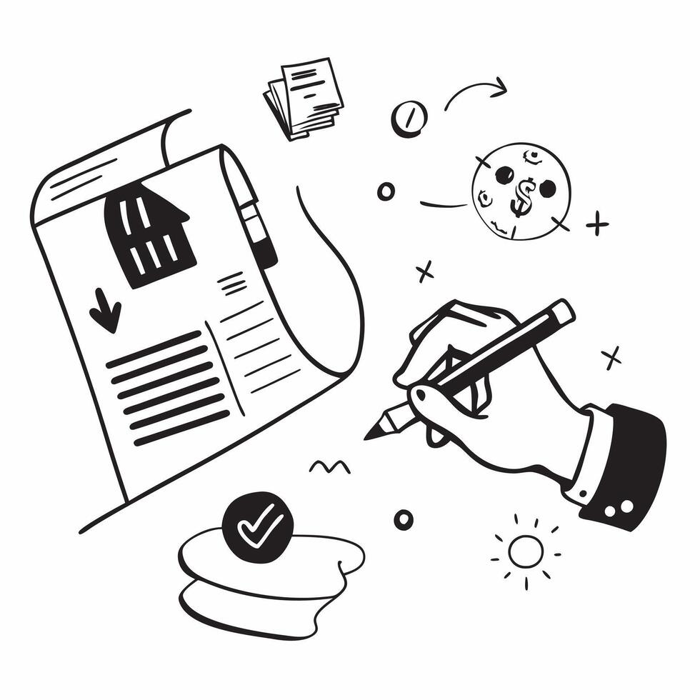 Hand Signing Contract with Holographic Agreement Icon and Signature Icon concept as A photo depicting a hand signing a contract with a glossy glowing holographic agreement icon and Dynamics Set 15 vector