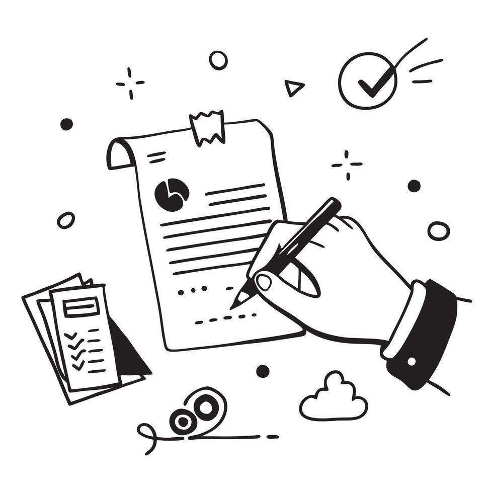 Hand Signing Contract with Holographic Agreement Icon and Signature Icon concept as A photo depicting a hand signing a contract with a glossy glowing holographic agreement icon and Dynamics Set 20 vector