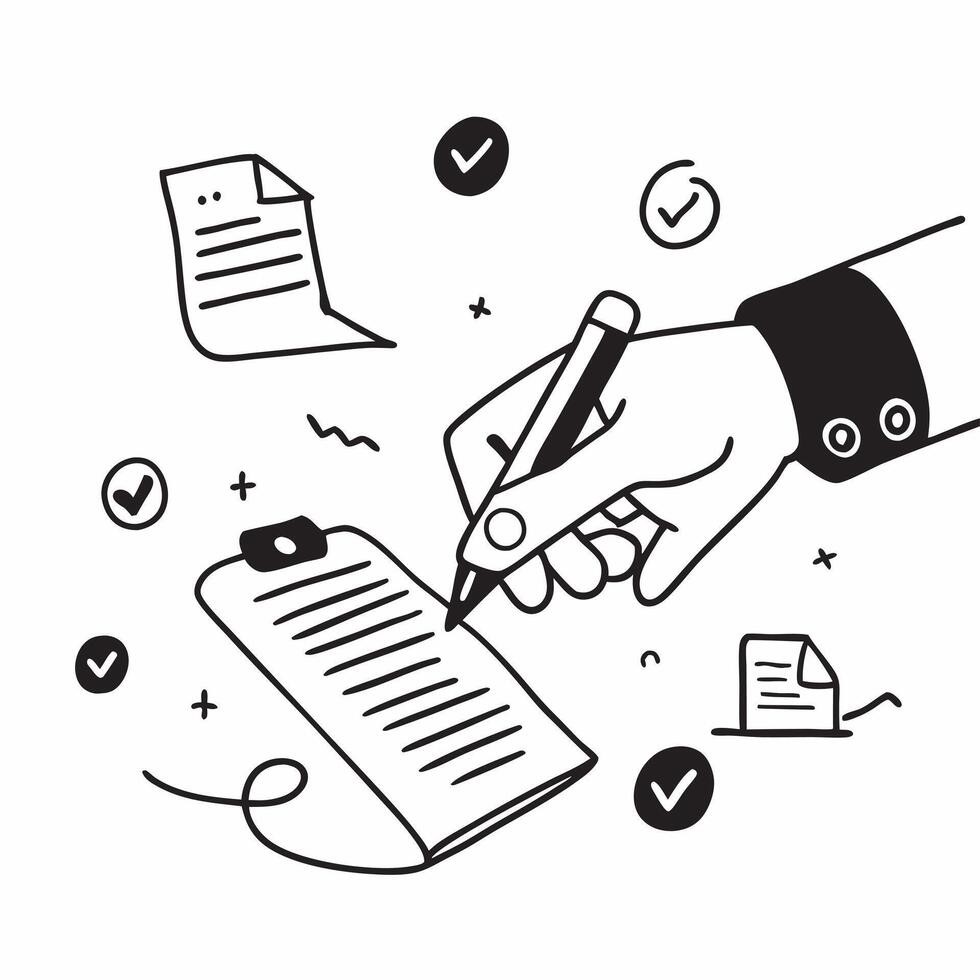 Hand Signing Contract with Holographic Agreement Icon and Signature Icon concept as A photo depicting a hand signing a contract with a glossy glowing holographic agreement icon and Dynamics Set 24 vector
