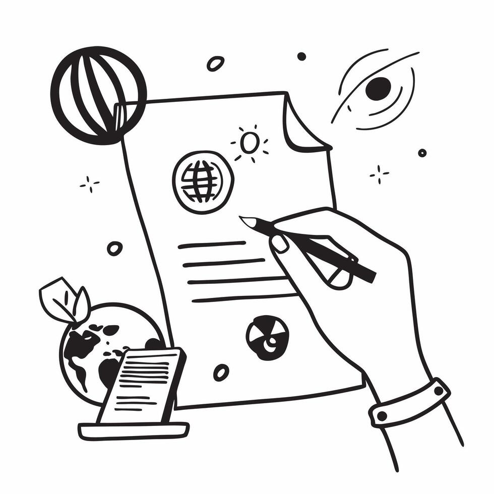 Hand Signing Contract with Holographic Agreement Icon and Signature Icon concept as A photo depicting a hand signing a contract with a glossy glowing holographic agreement icon and Dynamics Set 30 vector