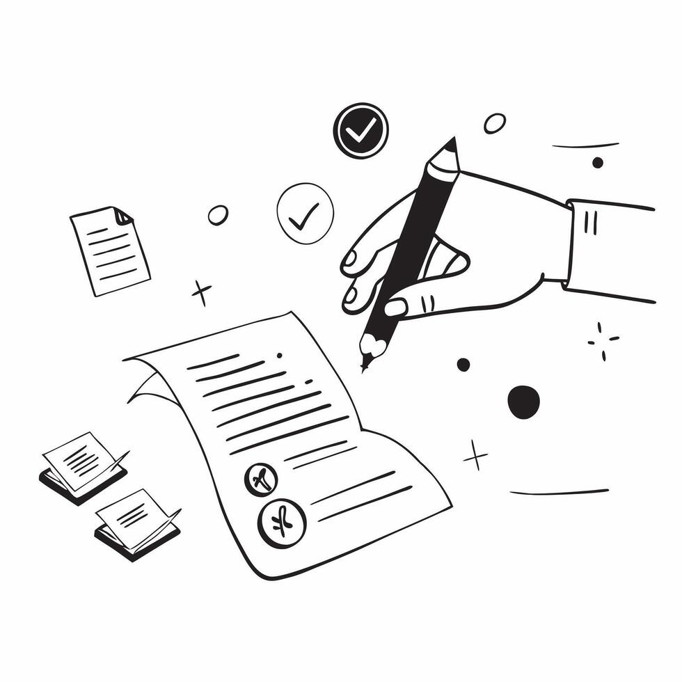 Hand Signing Contract with Holographic Agreement Icon and Signature Icon concept as A photo depicting a hand signing a contract with a glossy glowing holographic agreement icon and Dynamics Set 33 vector