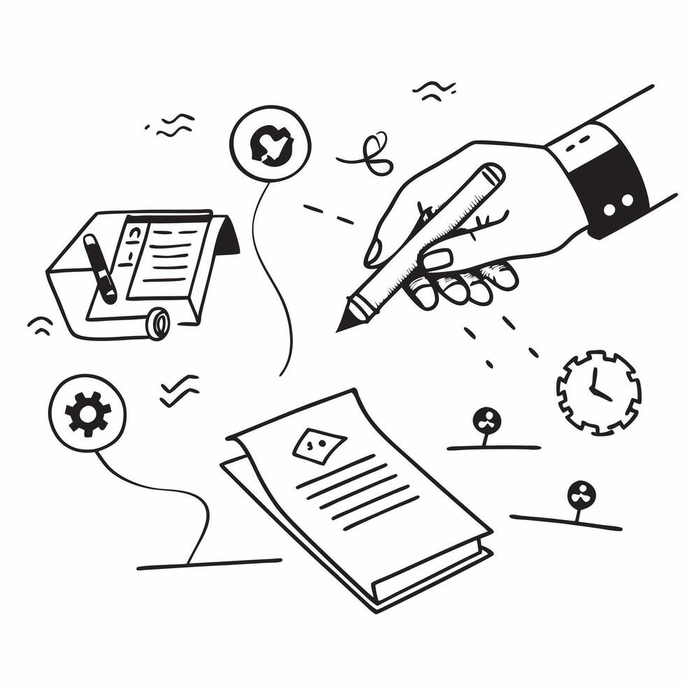 Hand Signing Contract with Holographic Agreement Icon and Signature Icon concept as A photo depicting a hand signing a contract with a glossy glowing holographic agreement icon and Dynamics Set 35 vector