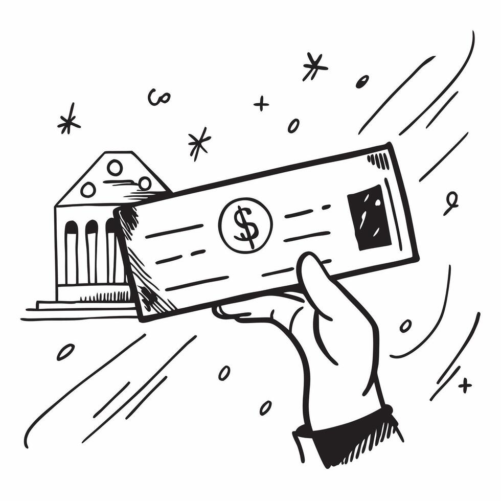 Hand with Holographic Bank Building and Check concept as A photo featuring a hand displaying a holographic bank building and a check The hand is positioned towards the center leav Dynamics vector