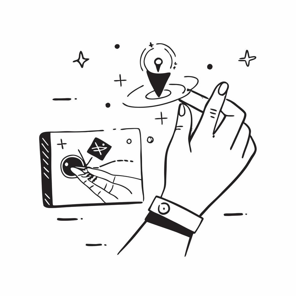 Hand with Holographic GPS and Satellite Icon concept as A photo featuring a hand displaying a holographic GPS and a satellite icon The hand is positioned towards the right highlig Dynamics vector