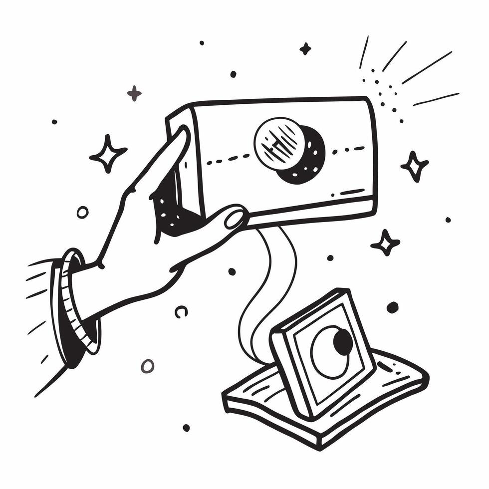 Hand with Holographic Projector and Screen concept as A photo showing a hand presenting a holographic projector icon and a screen The hand is positioned centrally leaving ample co Dynamics vector