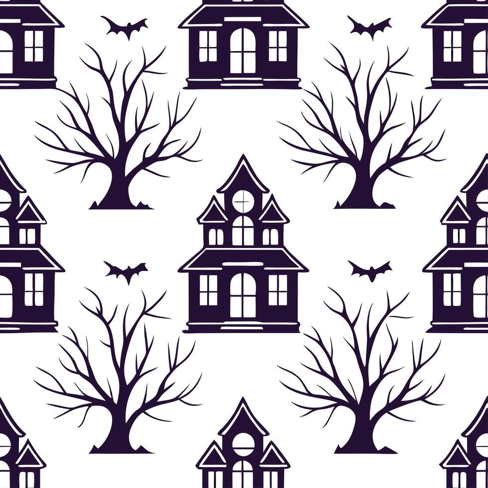 Haunted houses seamless tile pattern with eerie mansions and spooky windows for haunted home decor concept as Eerie haunted mansions and spooky windows arranged seamlessly for haun Dynamics vector