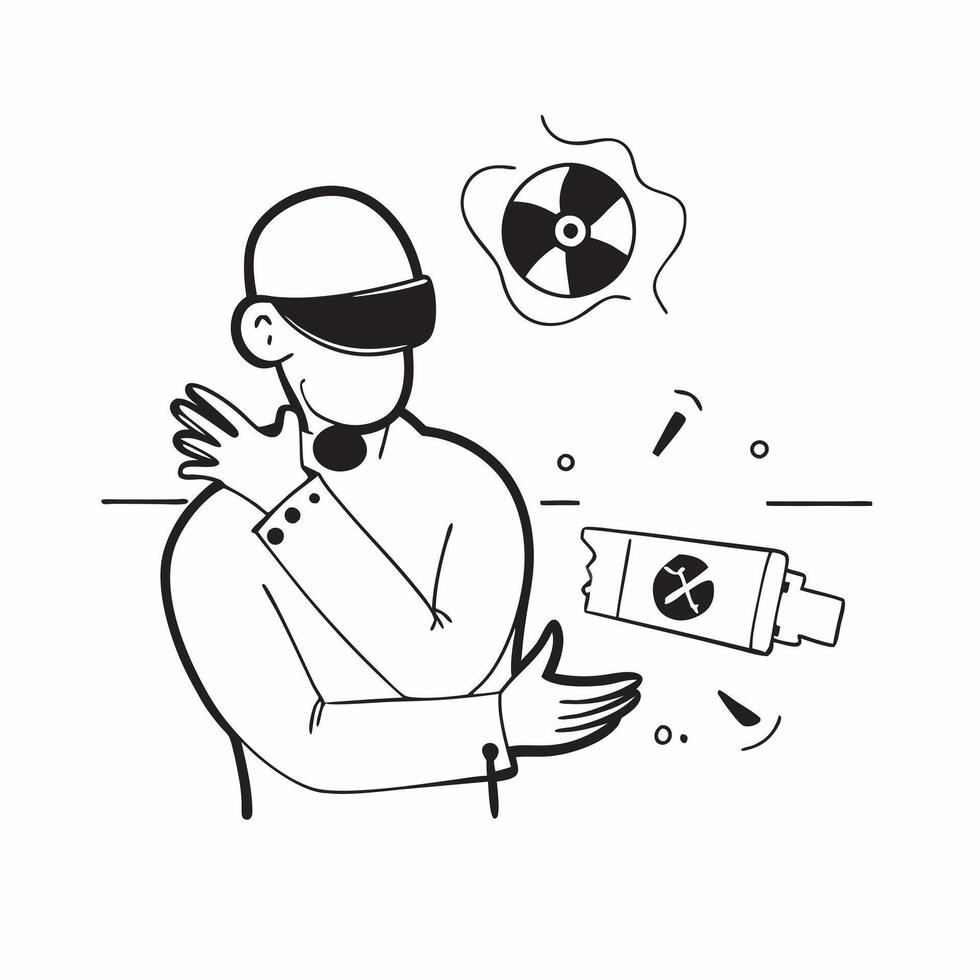 Health physicist with radiation safety gear concept as A health physicists profile blended with radiation safety gear symbolizing the importance of radiation safety in the petroche Dynamics vector