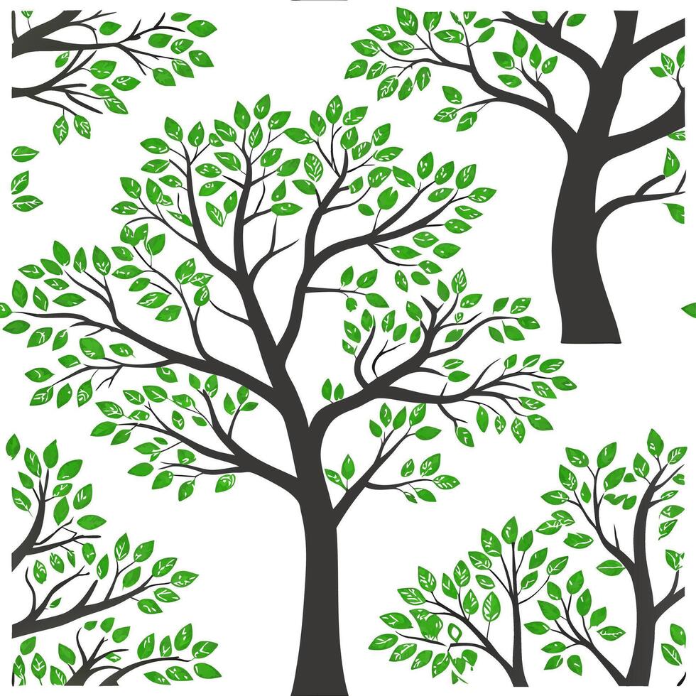 High contrast spring nature seamless pattern with bold tree trunks and vibrant greenery for dynamic spring designs concept as Bold spring nature pattern with strong tree trunks and Dynamics vector