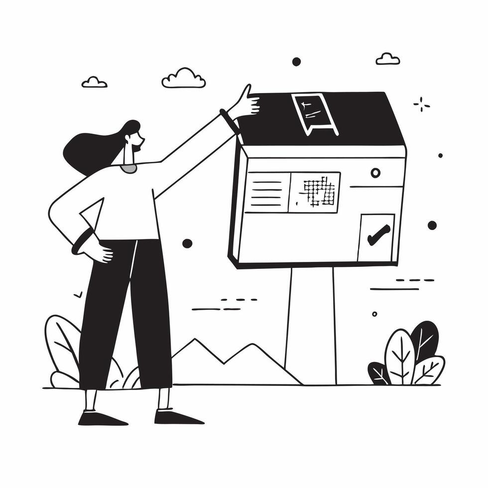 Influencer demonstrating a mockup house for sale with a garden tour concept as An influencer demonstrates a mockup house for sale with a garden tour highlighting the outdoor space Dynamics vector