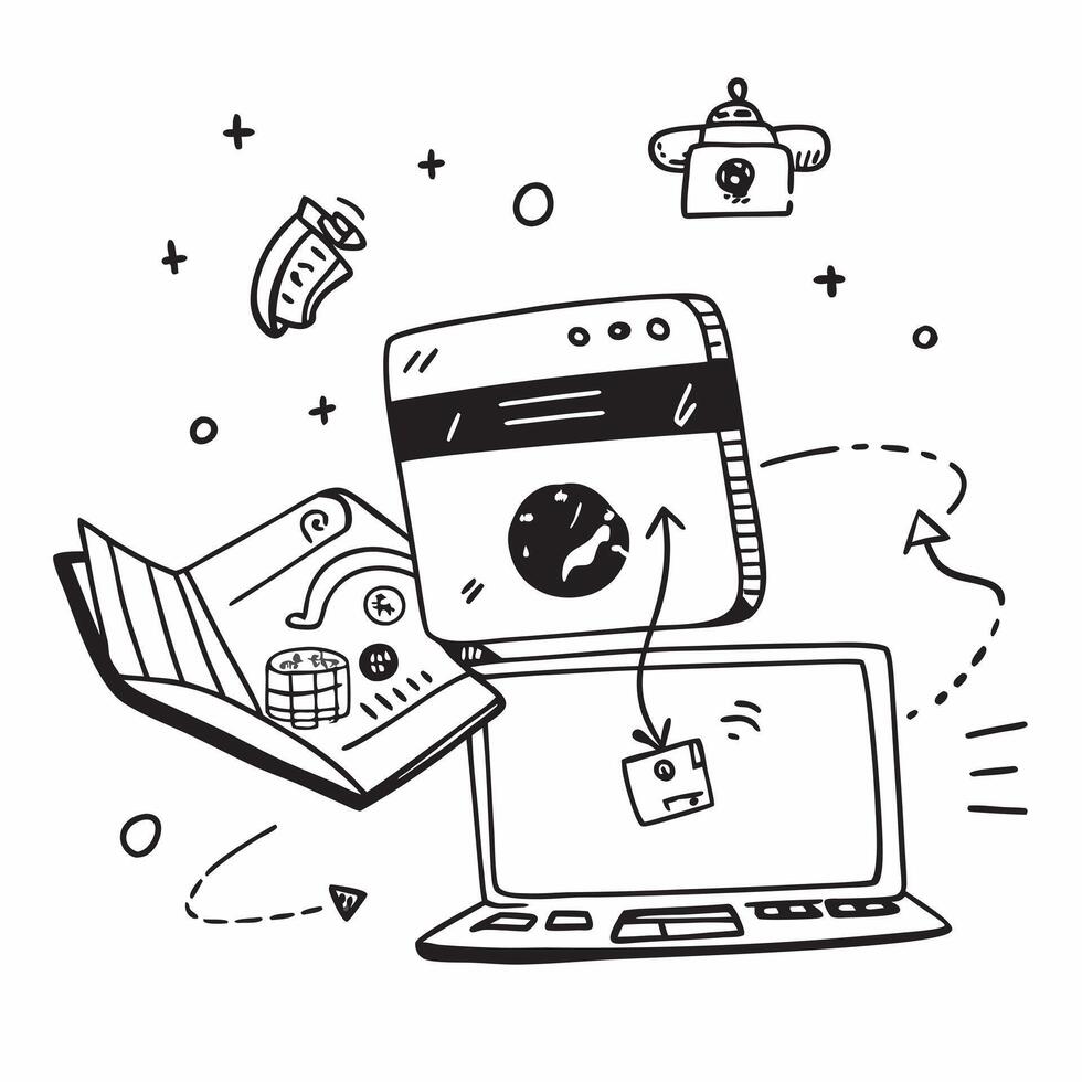 Laptop with holographic AI business budgeting and travel icons concept as Camera movement Pan across the laptop screen with a focus on glowing holographic AI business budgeting and Dynamics Set 2 vector