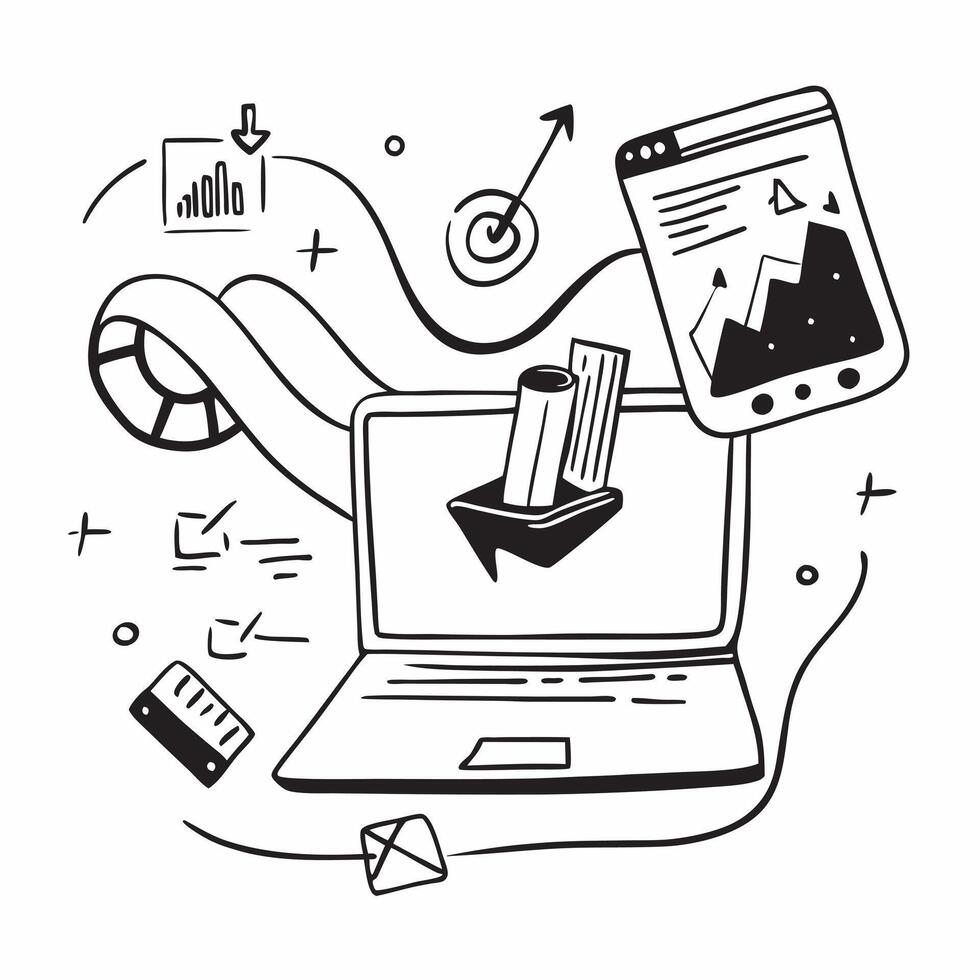 Laptop with holographic AI analytics and investment icons concept as Camera movement Pan across the laptop screen with a focus on glowing holographic AI analytics and investment ic Dynamics vector