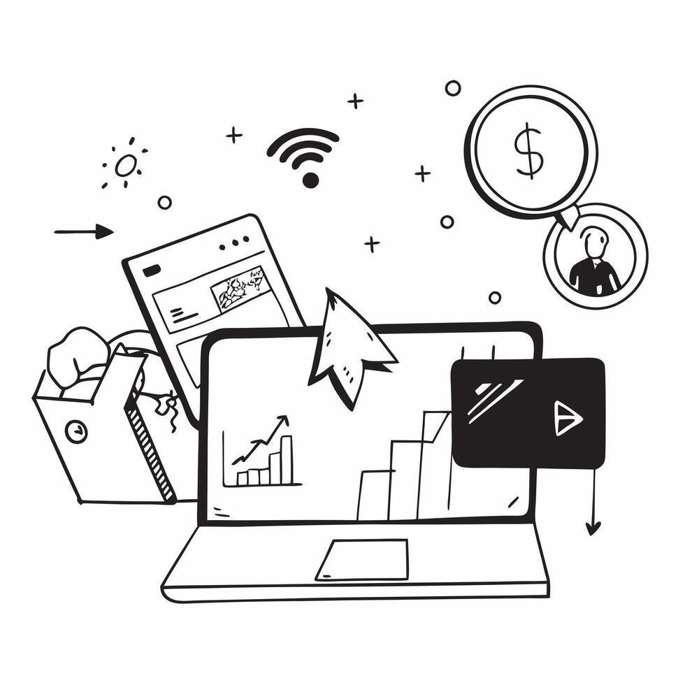 Laptop with holographic AI and financial icons concept as Camera movement Pan across the laptop screen with a focus on glowing holographic AI and financial icons Scene A modern wo Dynamics vector