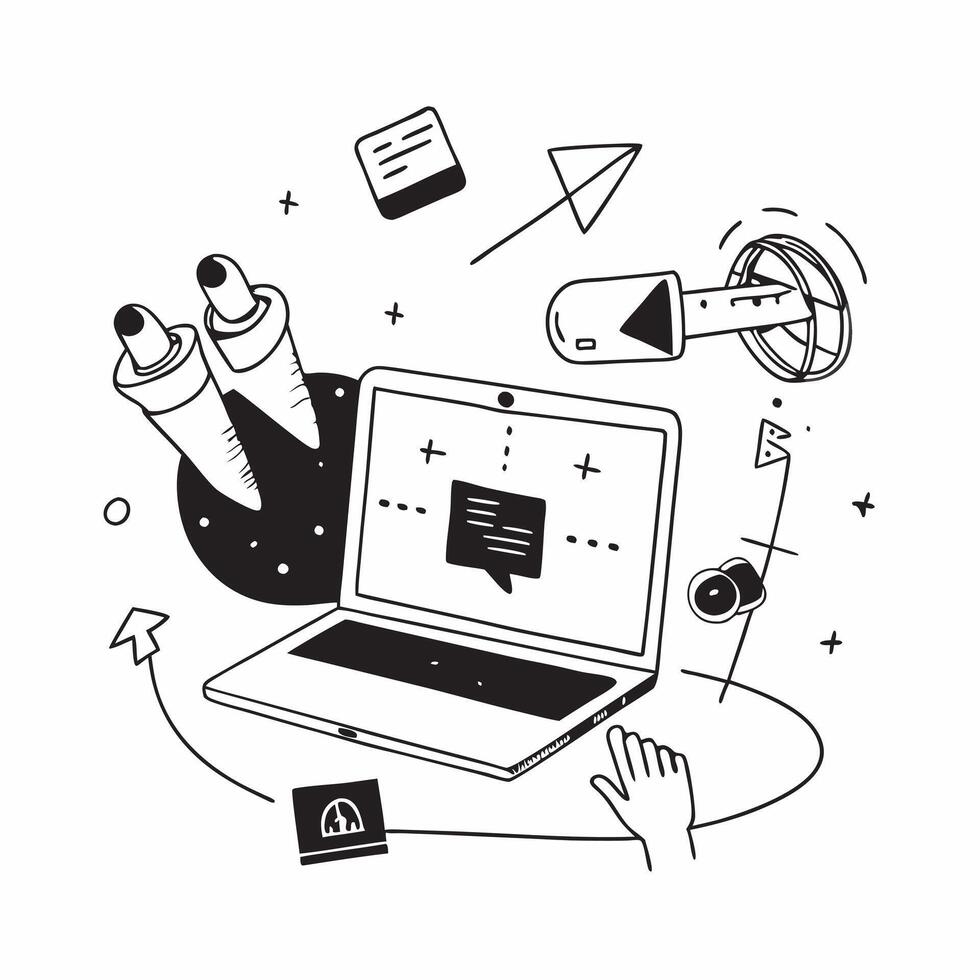 Laptop with holographic AI and business trip icons concept as Camera movement Pan across the laptop screen with a focus on glowing holographic AI and business trip icons Scene A m Dynamics Set 2 vector