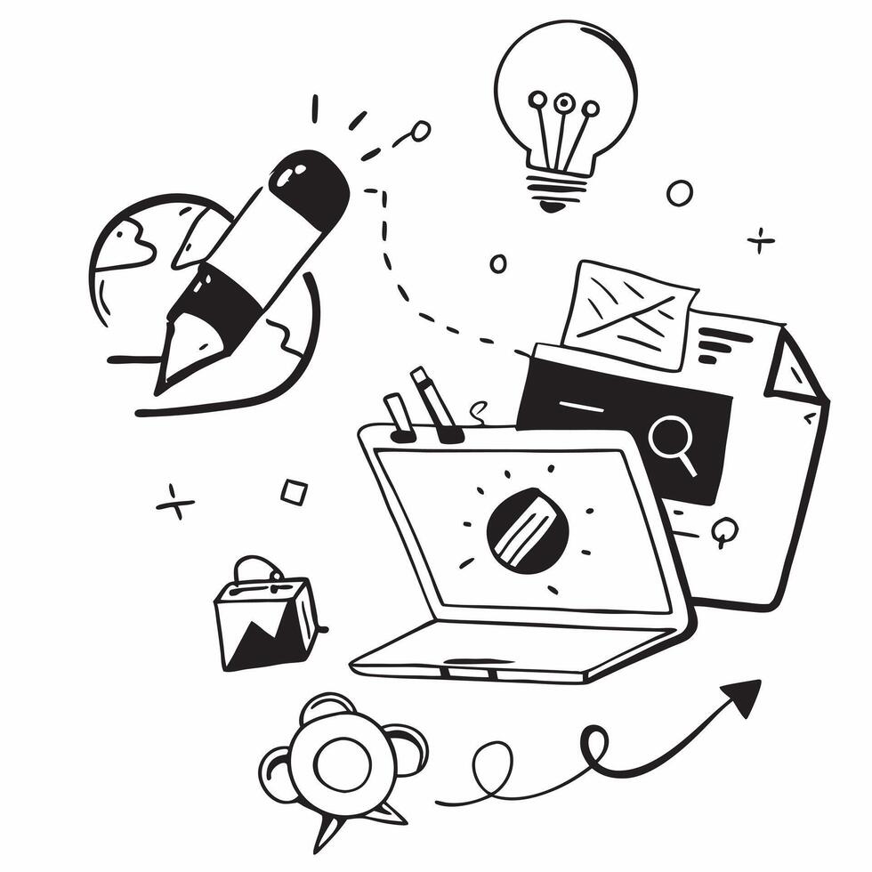 Laptop with holographic AI business ideas and travel icons concept as Camera movement Pan across the laptop screen with a focus on glowing holographic AI business ideas and travel Dynamics vector