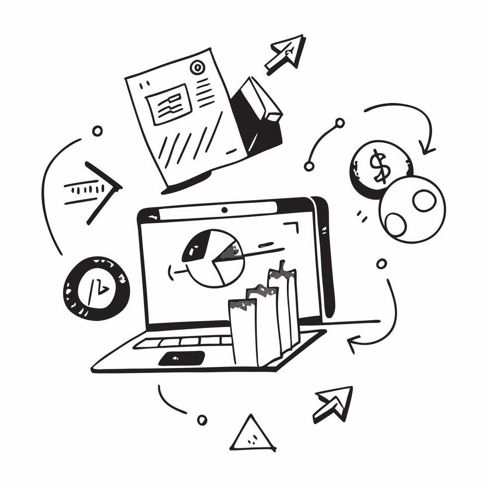 Laptop with holographic AI finance and trading icons concept as Camera movement Pan across the laptop screen with a focus on glowing holographic AI finance and trading icons Scene Dynamics vector