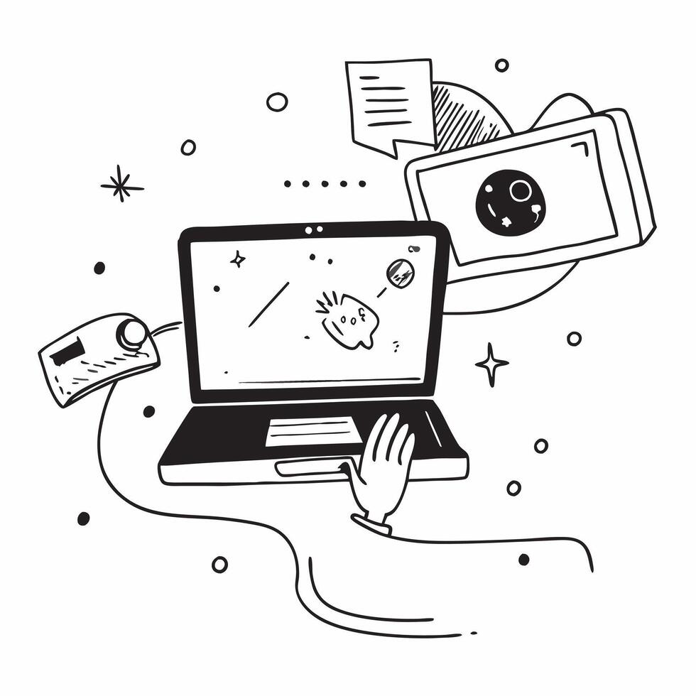 Laptop with holographic AI holiday recommendations and travel icons concept as Camera movement Pan across the laptop screen with a focus on glowing holographic AI holiday recommend Dynamics vector