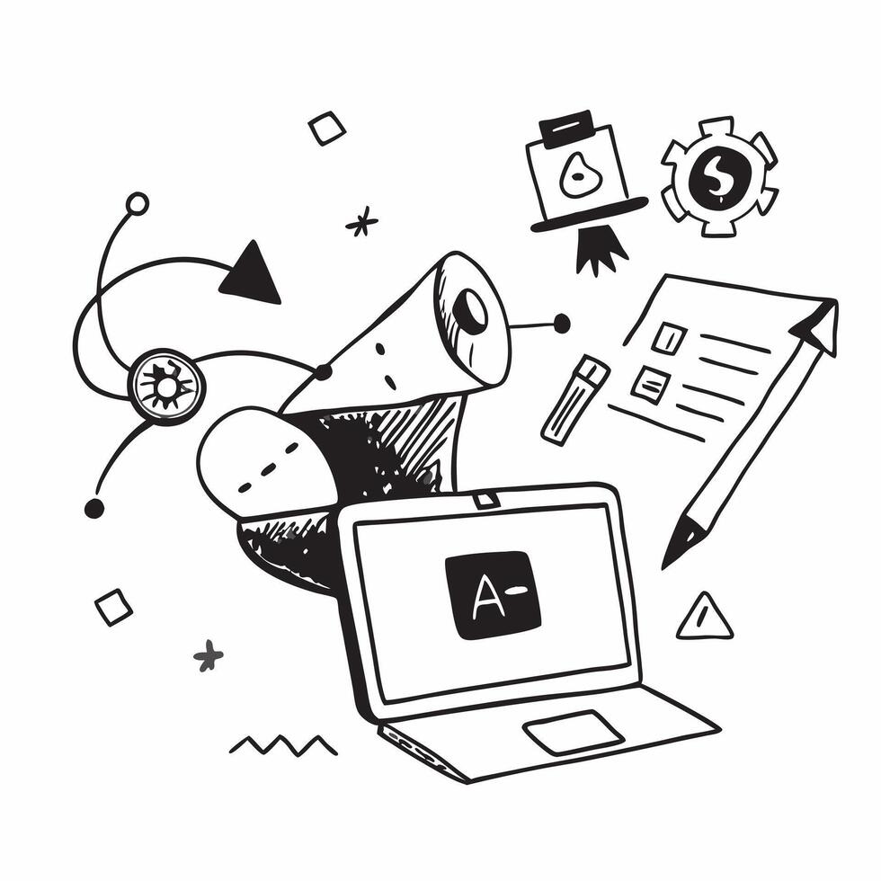 Laptop with holographic AI QA and improvement icons concept as Camera movement Pan across the laptop screen with a focus on glowing holographic AI QA and improvement icons Scene A Dynamics vector