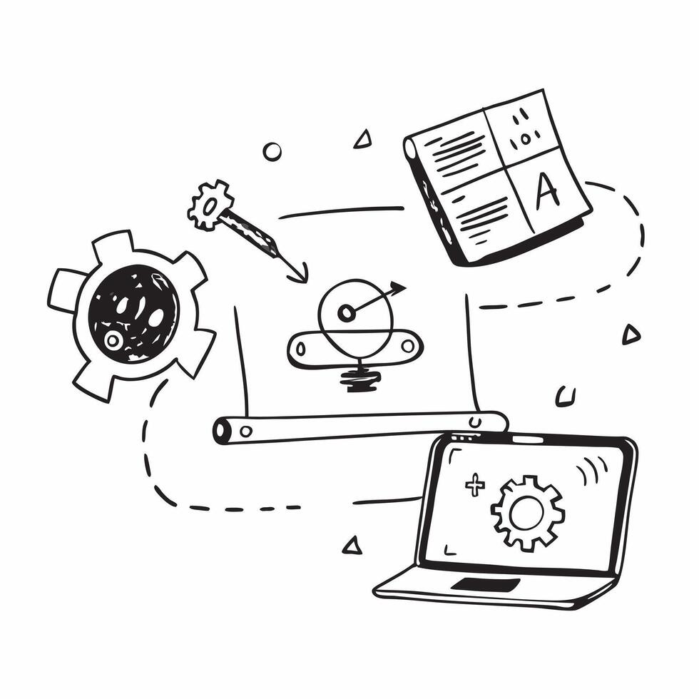Laptop with holographic AI QA and continuous improvement icons concept as Camera movement Pan across the laptop screen with a focus on glowing holographic AI QA and continuous impr Dynamics vector