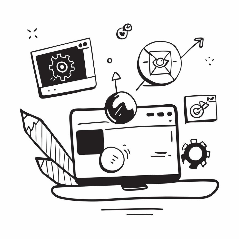Laptop with holographic AI QA and quality improvement icons concept as Camera movement Pan across the laptop screen with a focus on glowing holographic AI QA and quality improvemen Dynamics vector