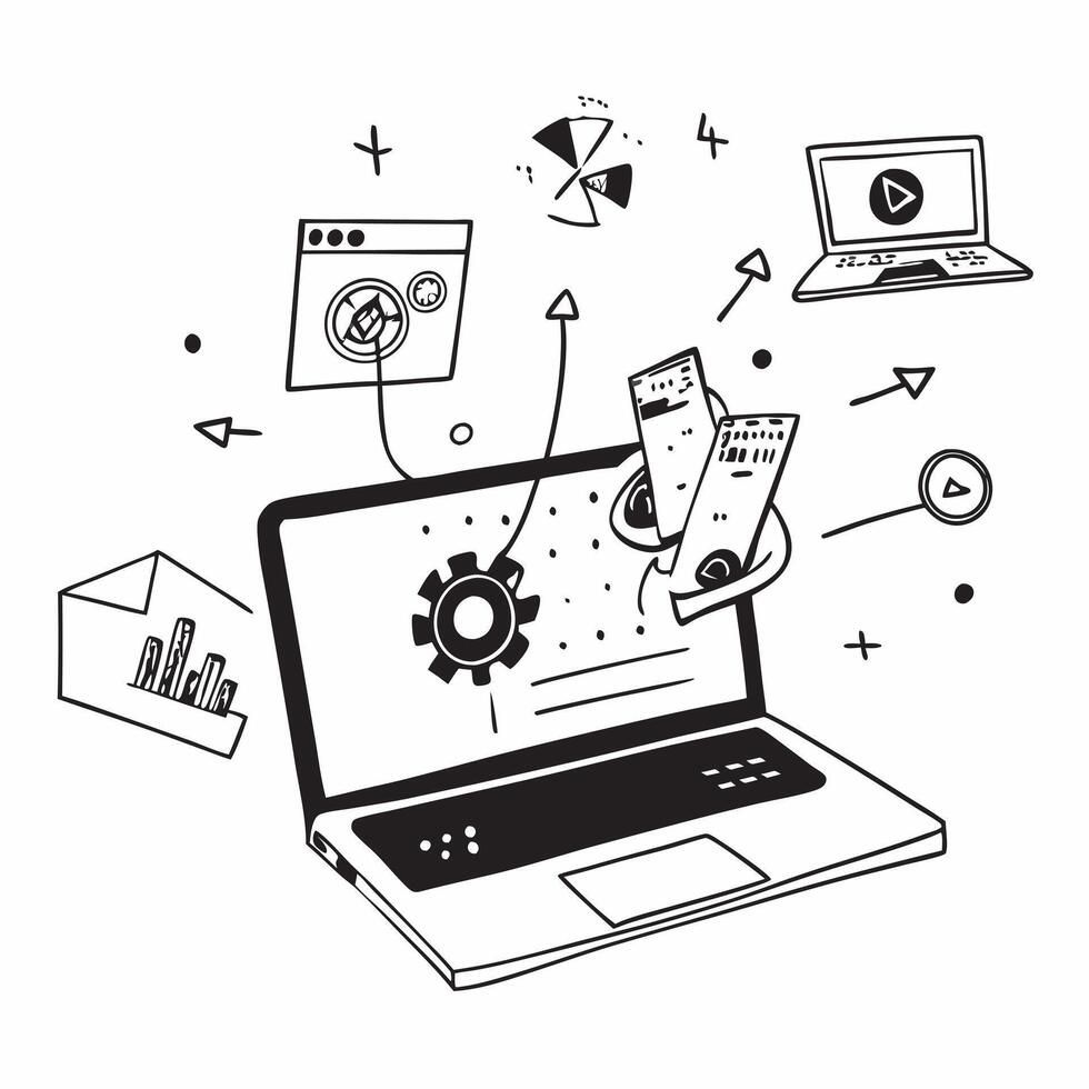 Laptop with holographic AI travel assistant and holiday planning icons concept as Camera movement Pan across the laptop screen with a focus on glowing holographic AI travel assista Dynamics Set 2 vector
