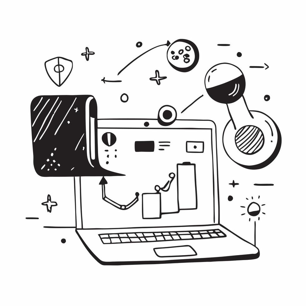 Laptop with holographic AI travel analytics and holiday icons concept as Camera movement Pan across the laptop screen with a focus on glowing holographic AI travel analytics and ho Dynamics Set 3 vector