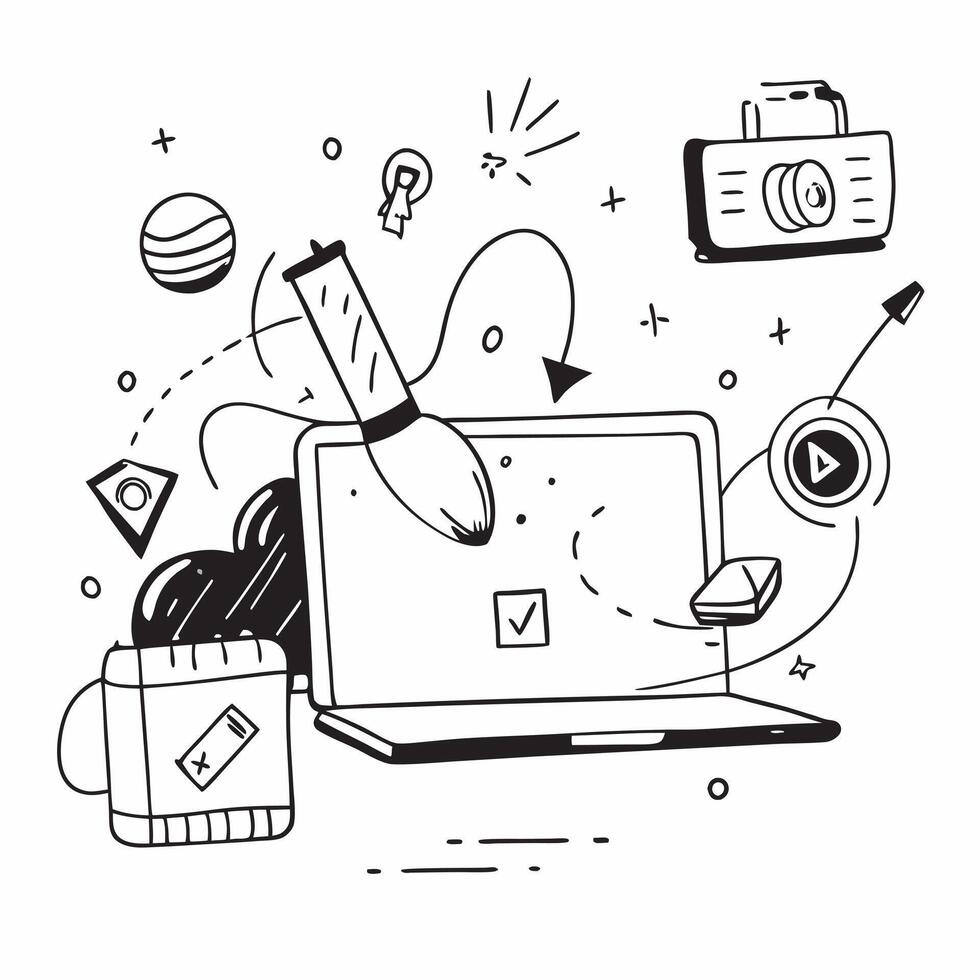 Laptop with holographic AI travel assistant and holiday planning icons concept as Camera movement Pan across the laptop screen with a focus on glowing holographic AI travel assista Dynamics Set 6 vector