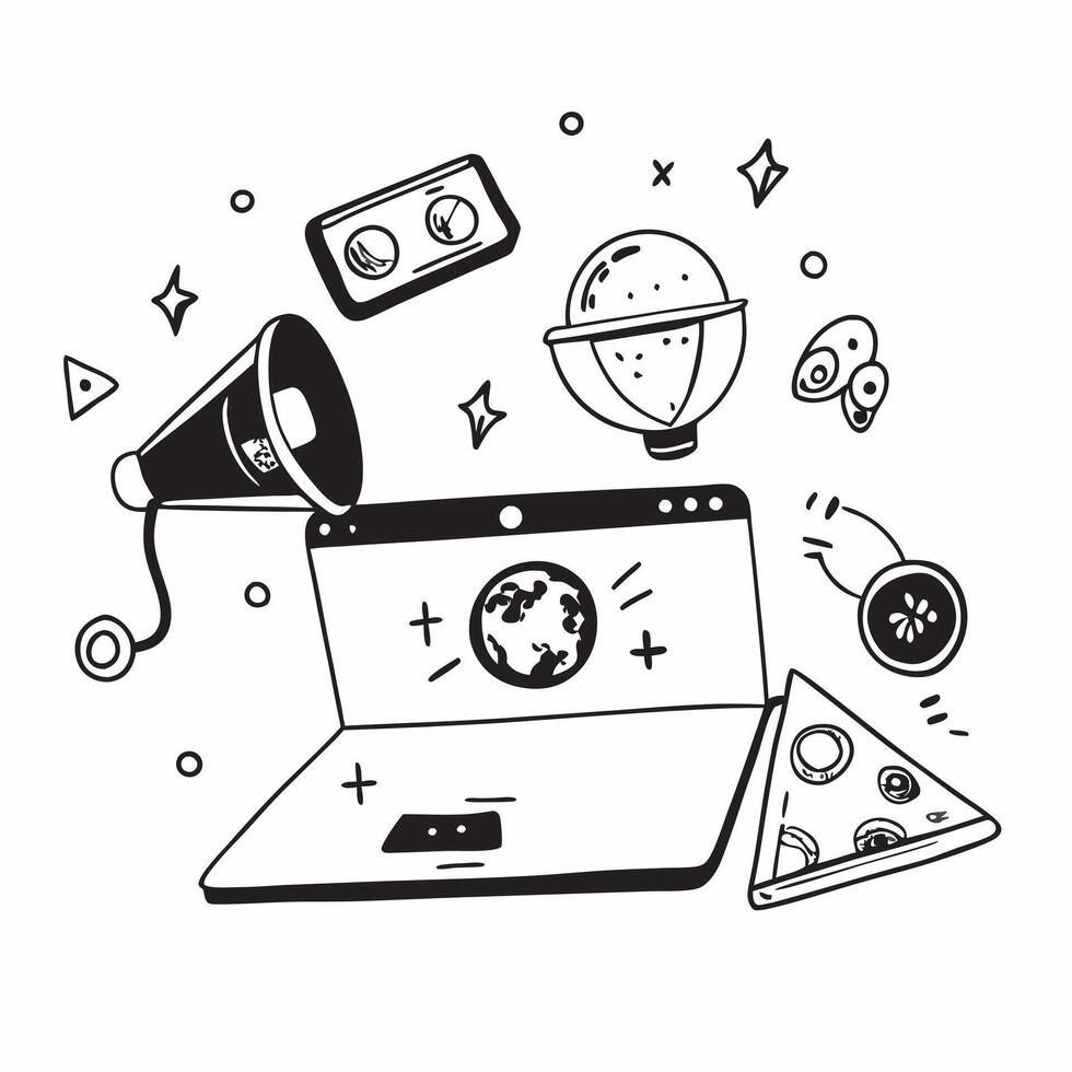 Laptop with holographic AI world food day ideas and travel icons concept as Camera movement Pan across the laptop screen with a focus on glowing holographic AI world food day ideas Dynamics Set 2 vector