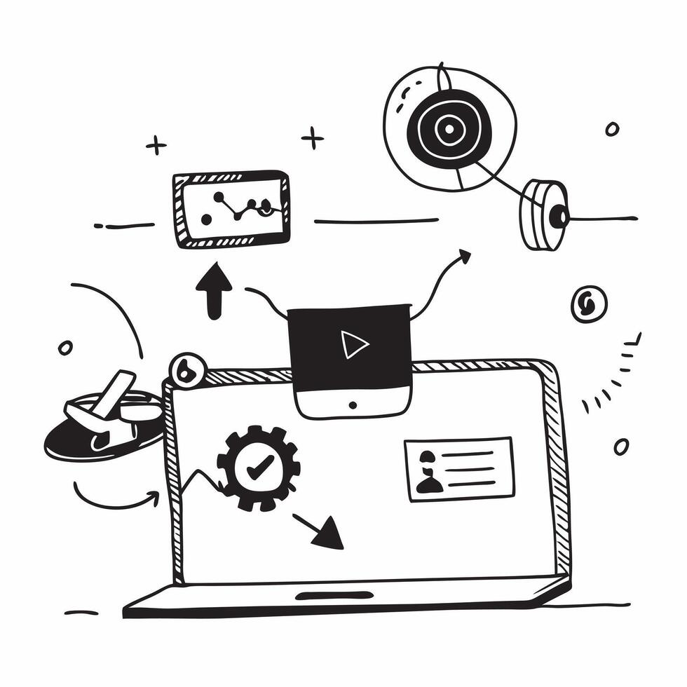 Laptop with holographic phishing and malware icons concept as Camera movement Pan across the laptop screen with a focus on glowing holographic phishing and malware icons Scene A m Dynamics vector