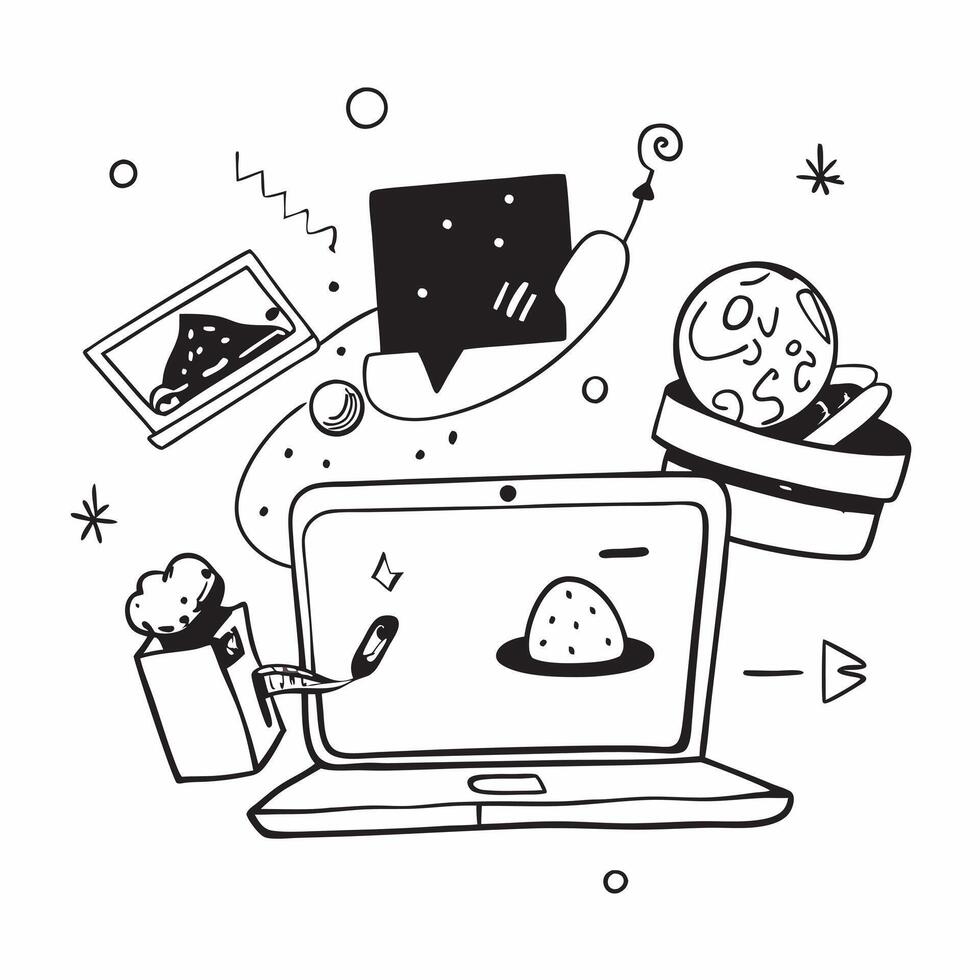 Laptop with holographic world food day icons concept as Camera movement Pan across the laptop screen with a focus on glowing holographic world food day icons Scene A modern worksp Dynamics vector
