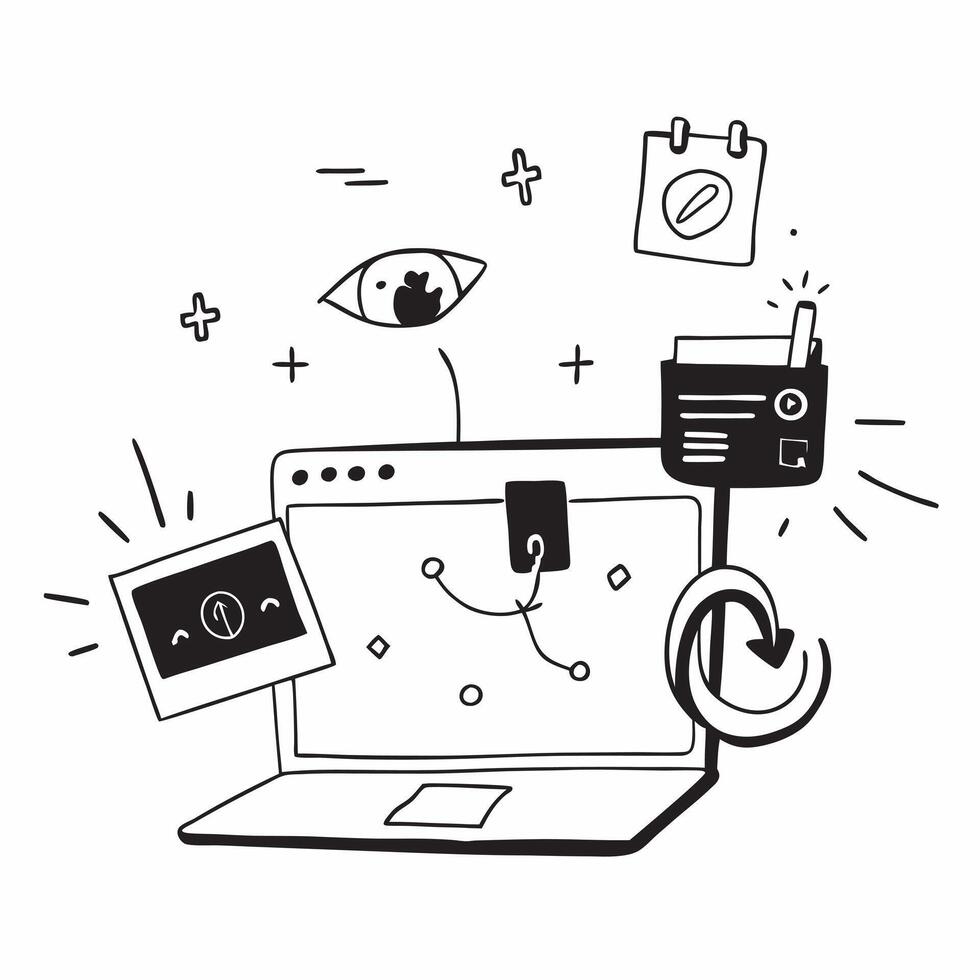 Laptop with holographic spyware and secure access icons concept as Camera movement Pan across the laptop screen with a focus on glowing holographic spyware and secure access icons Dynamics vector