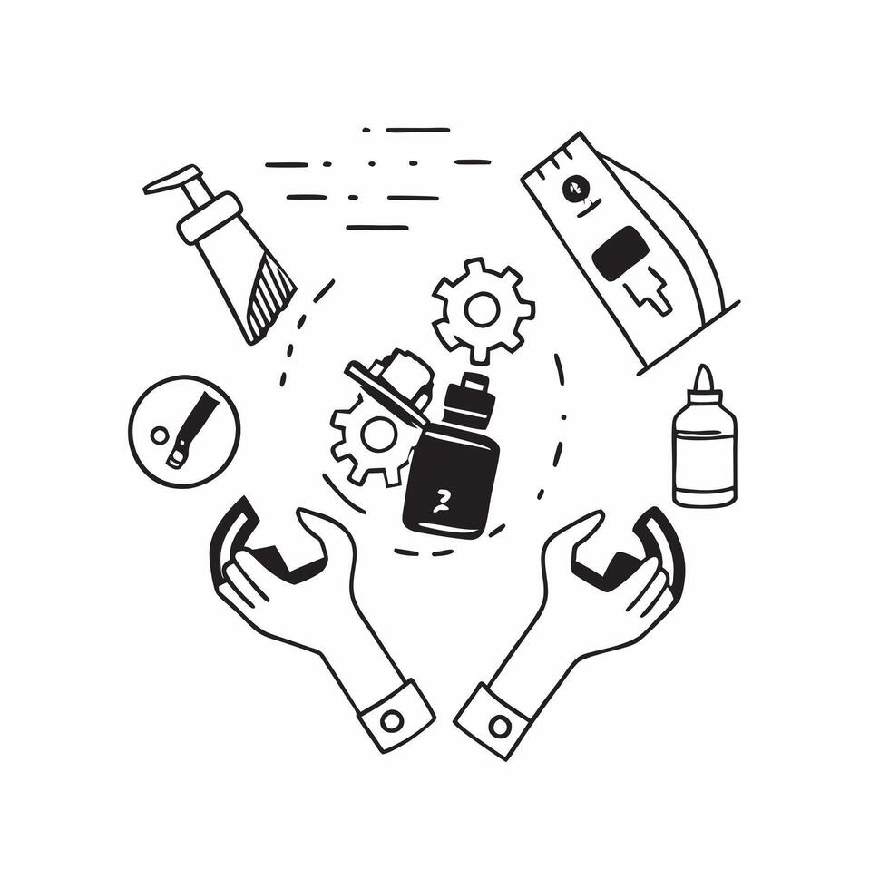 Maintenance technician with repair tools concept as A maintenance technicians profile blended with repair tools symbolizing the importance of maintenance and reliability in the pet Dynamics vector