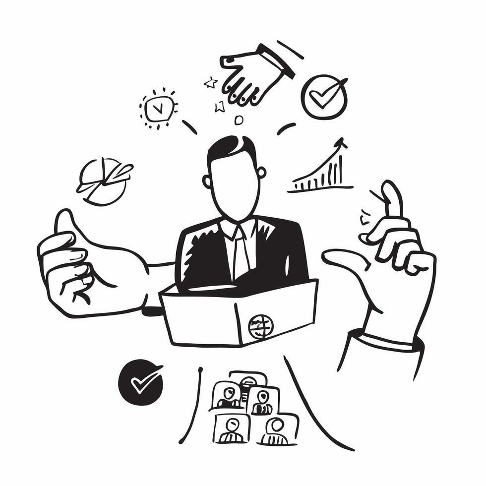 Manager double exposure with office environment concept as A managers profile merged with an office environment representing management responsibility and business operations Perf Dynamics vector