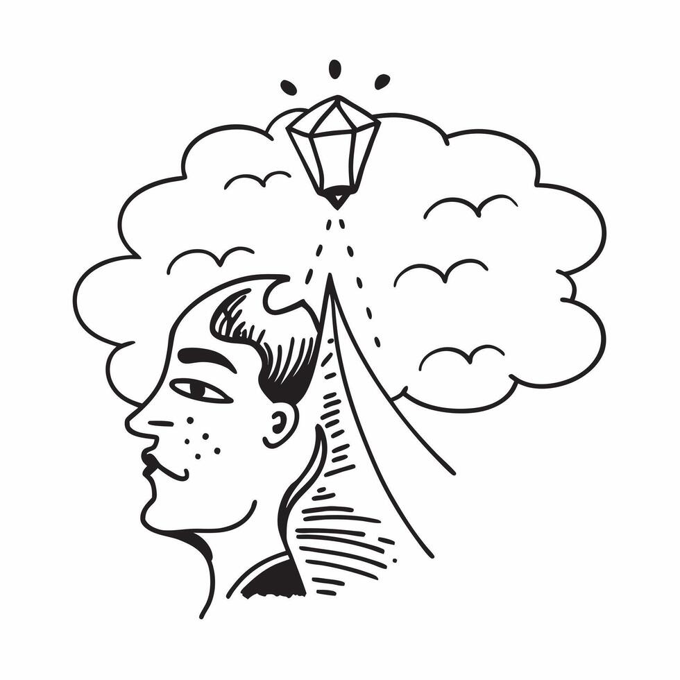 Mans profile with mountain peak concept as A mans profile merged with a mountain peak symbolizing hope and achieving goals Perfect for motivational and adventure ads in Photo Sto Dynamics vector